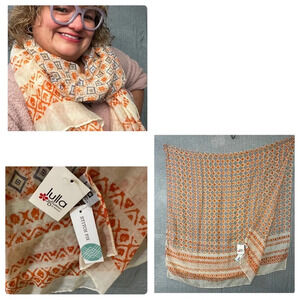Lulla gauze extra larger scarf orange beige and blue measures 34ish” by 70ish
